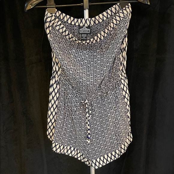 Angie Tops - Angie Geometric Navy and White Women's Blouse